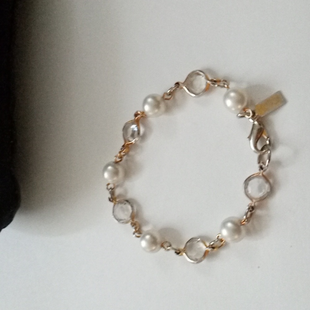 Vintage Two Sisters Crystal And Pearl Bracelet
